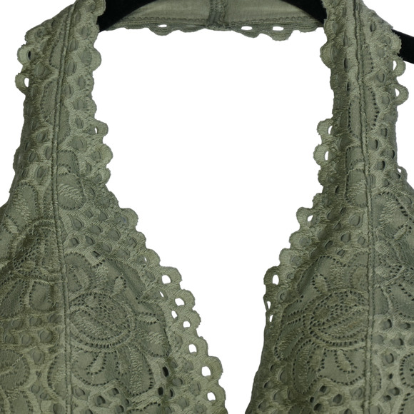 Aero Green Bralette Bra Womens Large Unlined Halter Stretch Lace Sexy Padded - Picture 4 of 8